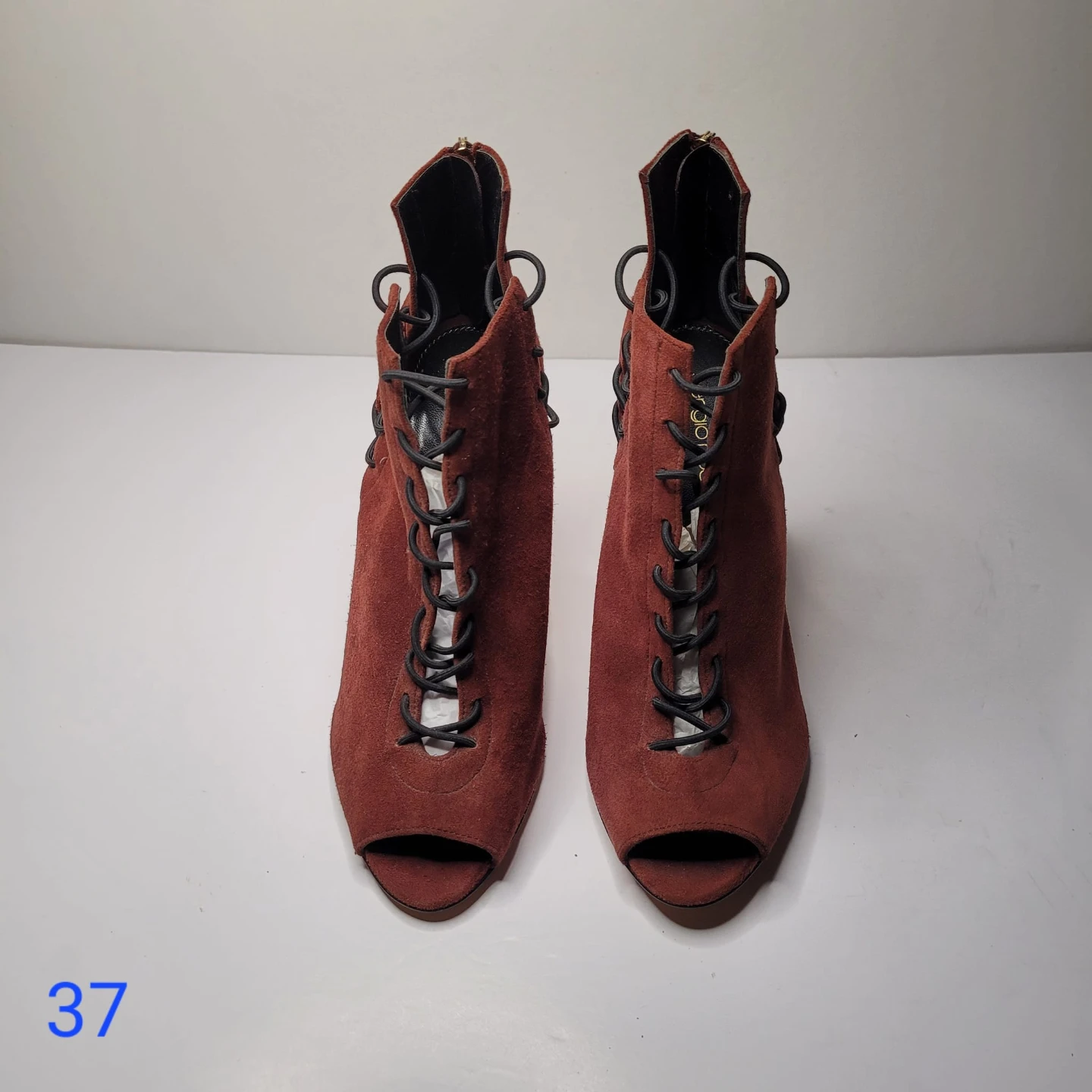 Sergio Rossi Suede Lace-up Peep-toe Heels