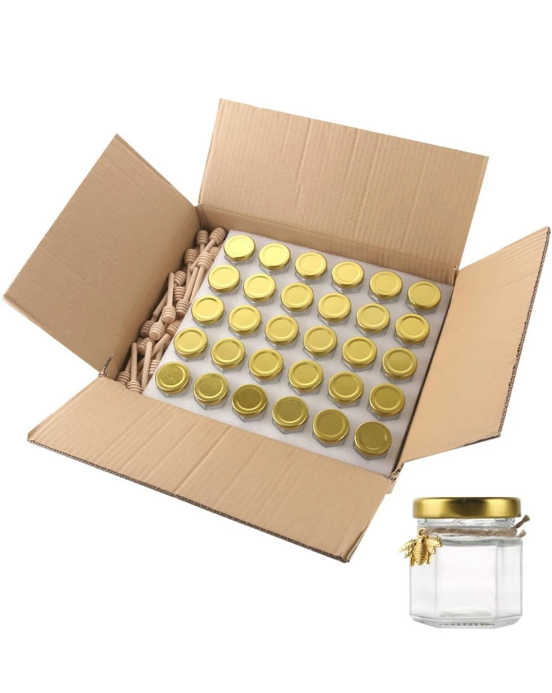 30 pk. Glass Honey Jars w/Wooden Dippers & Bee Charms...New - photo 2