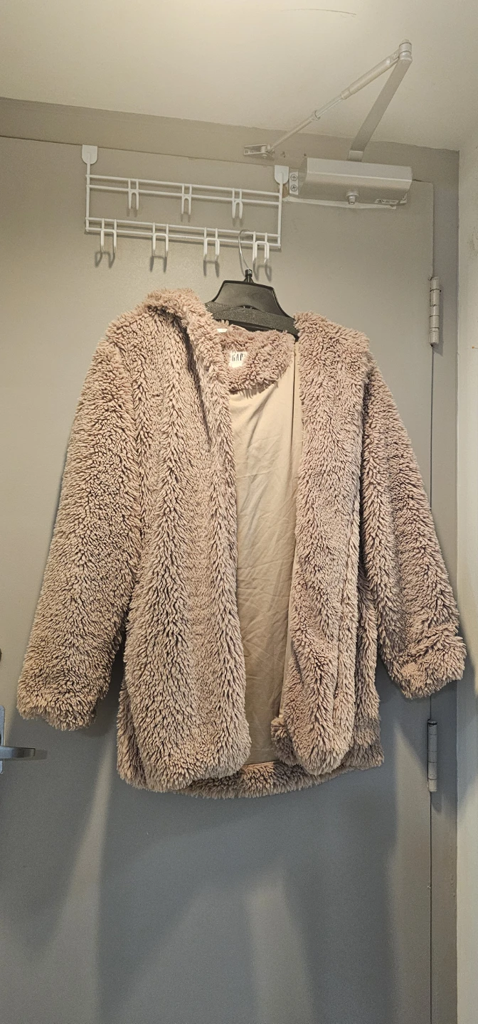 Gap Beige Fuzzy Fleece Hooded Jacket - photo 2