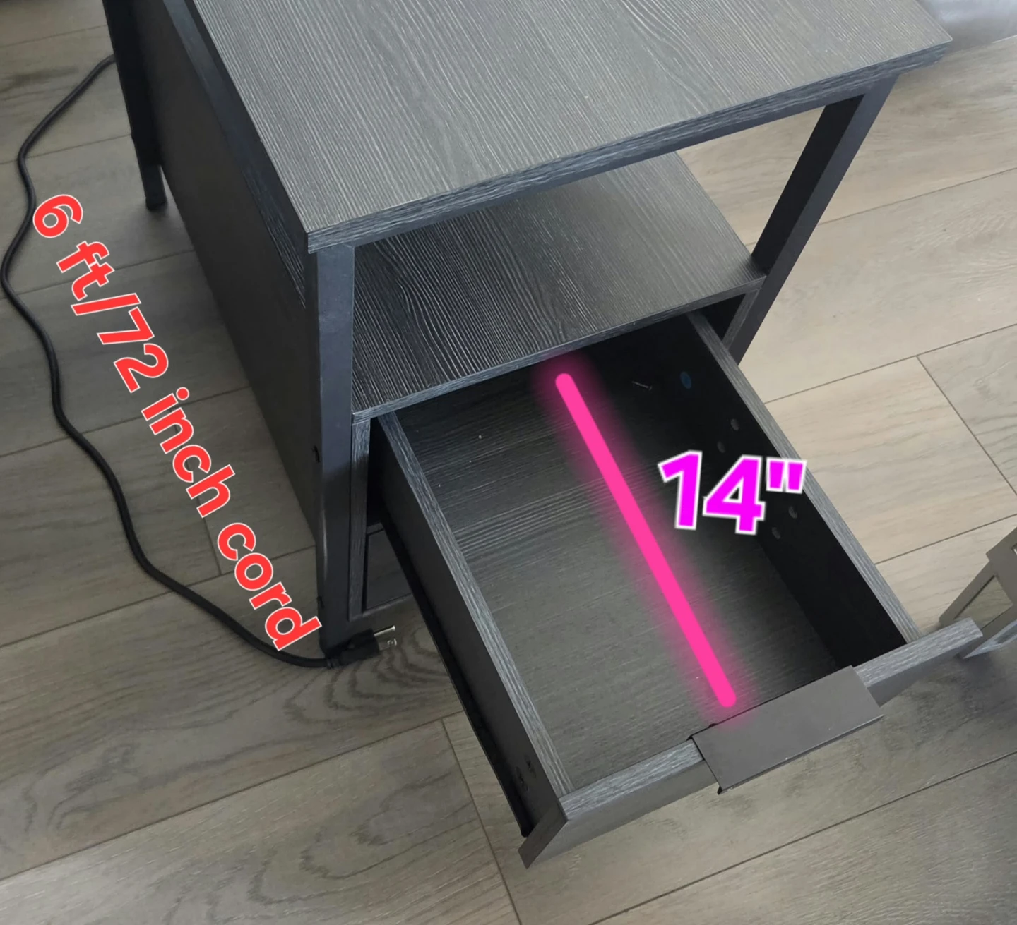 Black Side Table with Charging Station