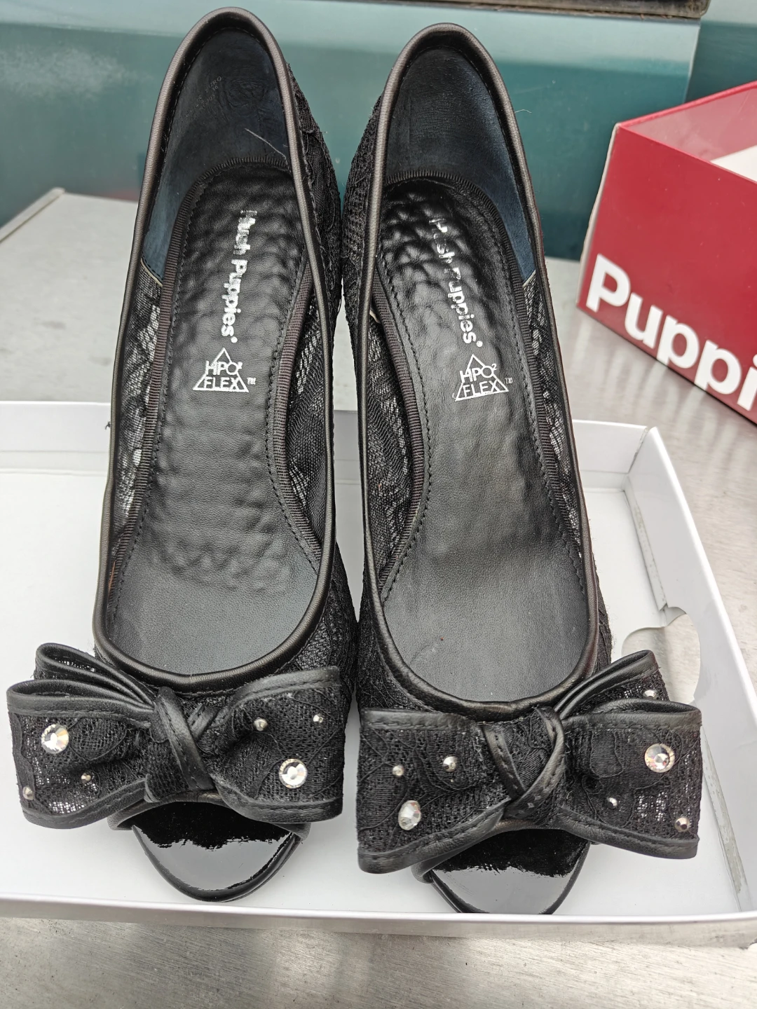 Hush Puppies Black Lace Wedge Heels