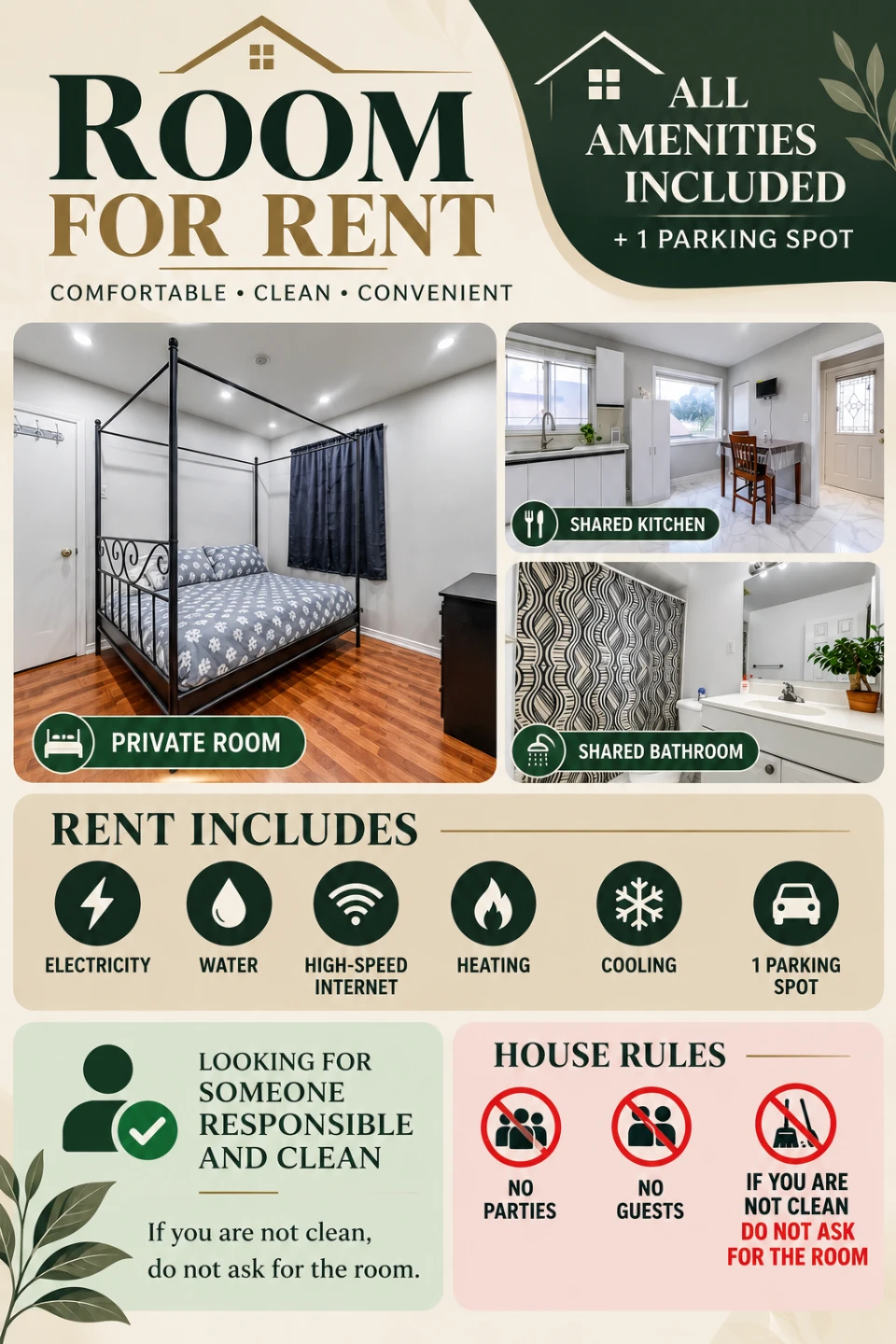 Private room for rent