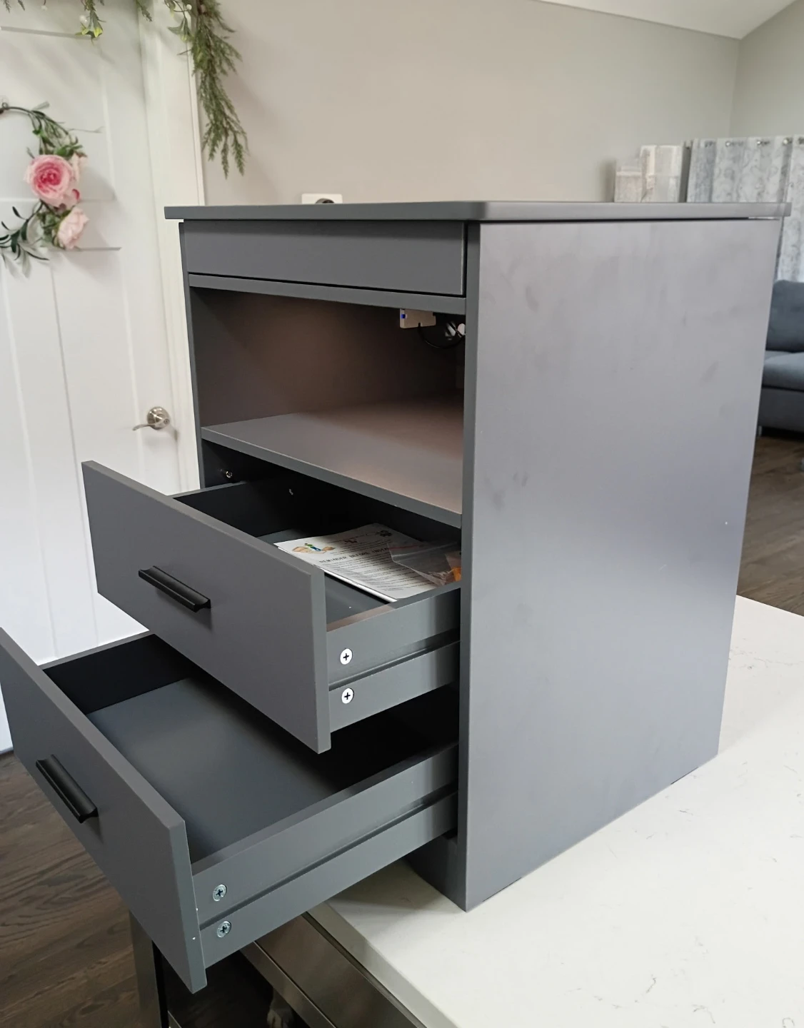 2 Gray Smart Nightstand with LED Lighting - photo 3
