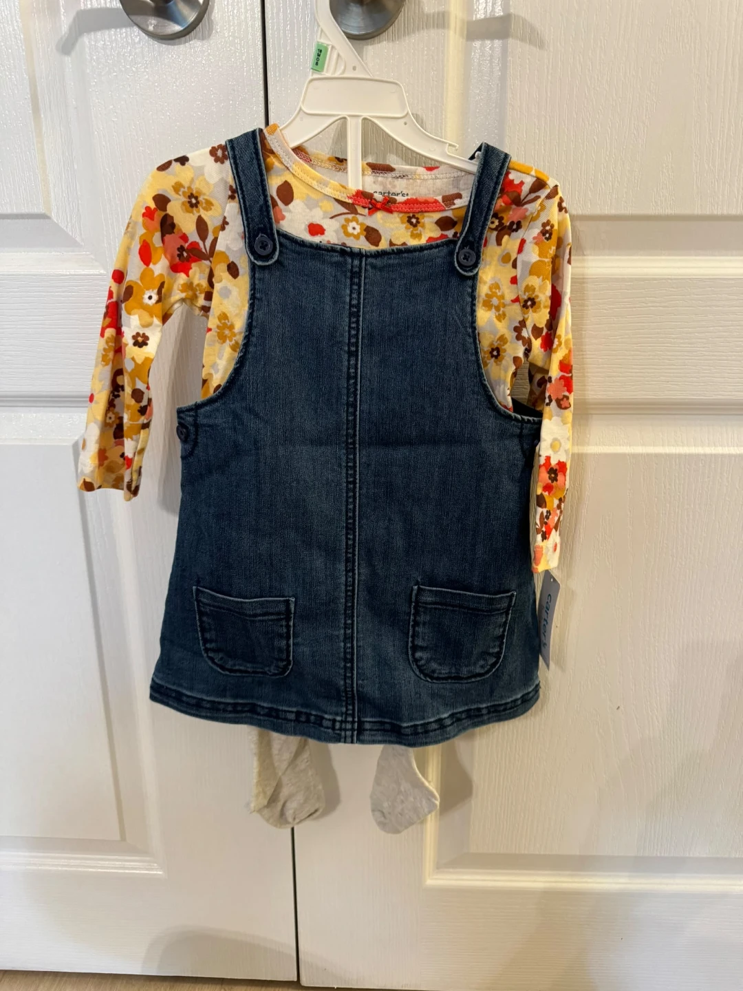 Carter's baby girls denim overall dress set