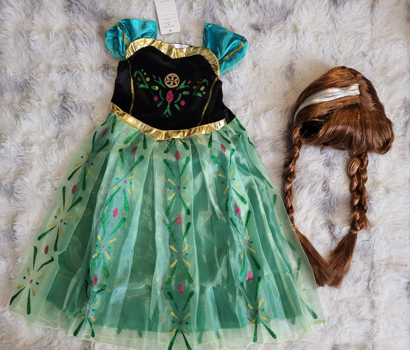 New Anna Frozen Costume Dress with Wig