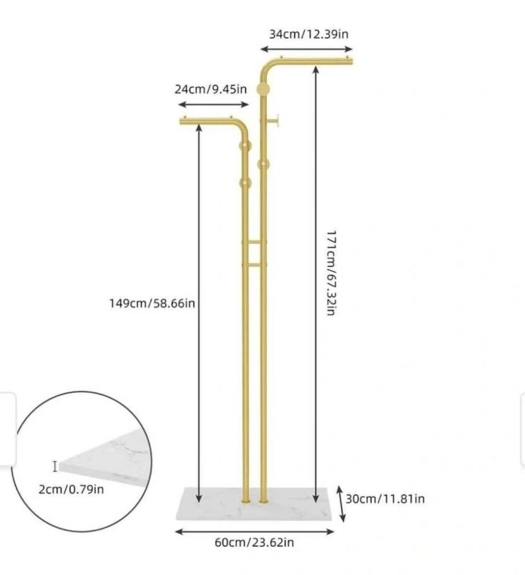 Luxury Gold Double Rod Coat Rack with Marble Base - photo 4