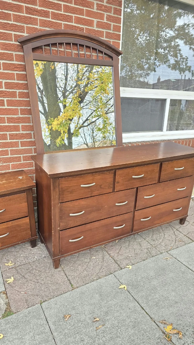 Wooden Dresser with Mirror and Matching Nightstand