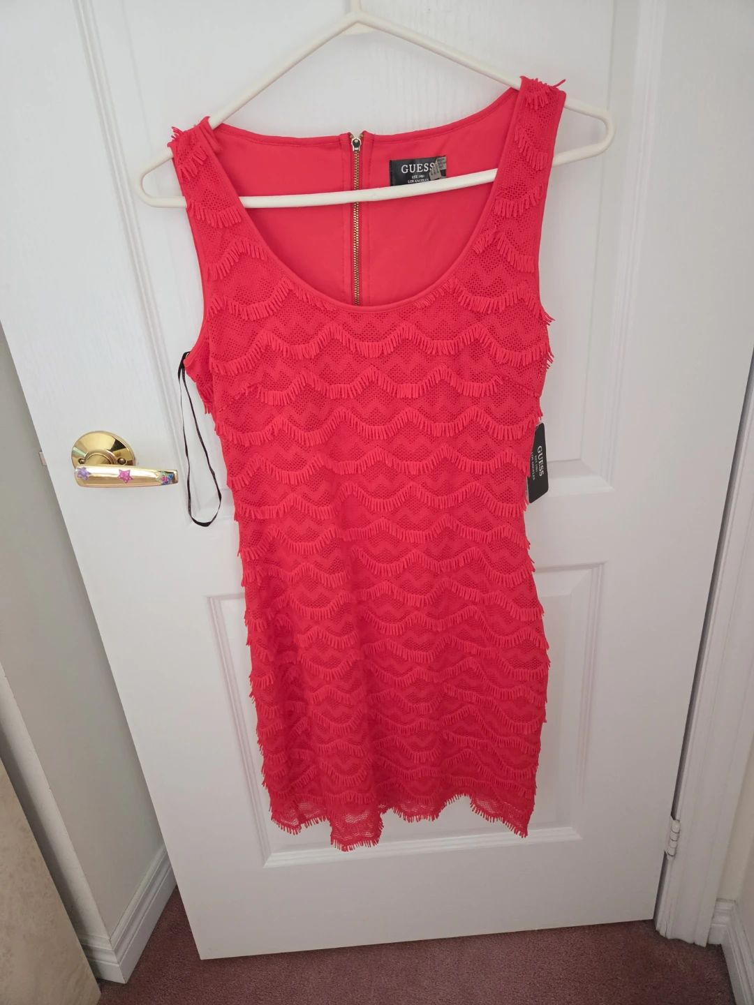 Guess Sleeveless Fringe Lace Sheath Dress Red Size 4