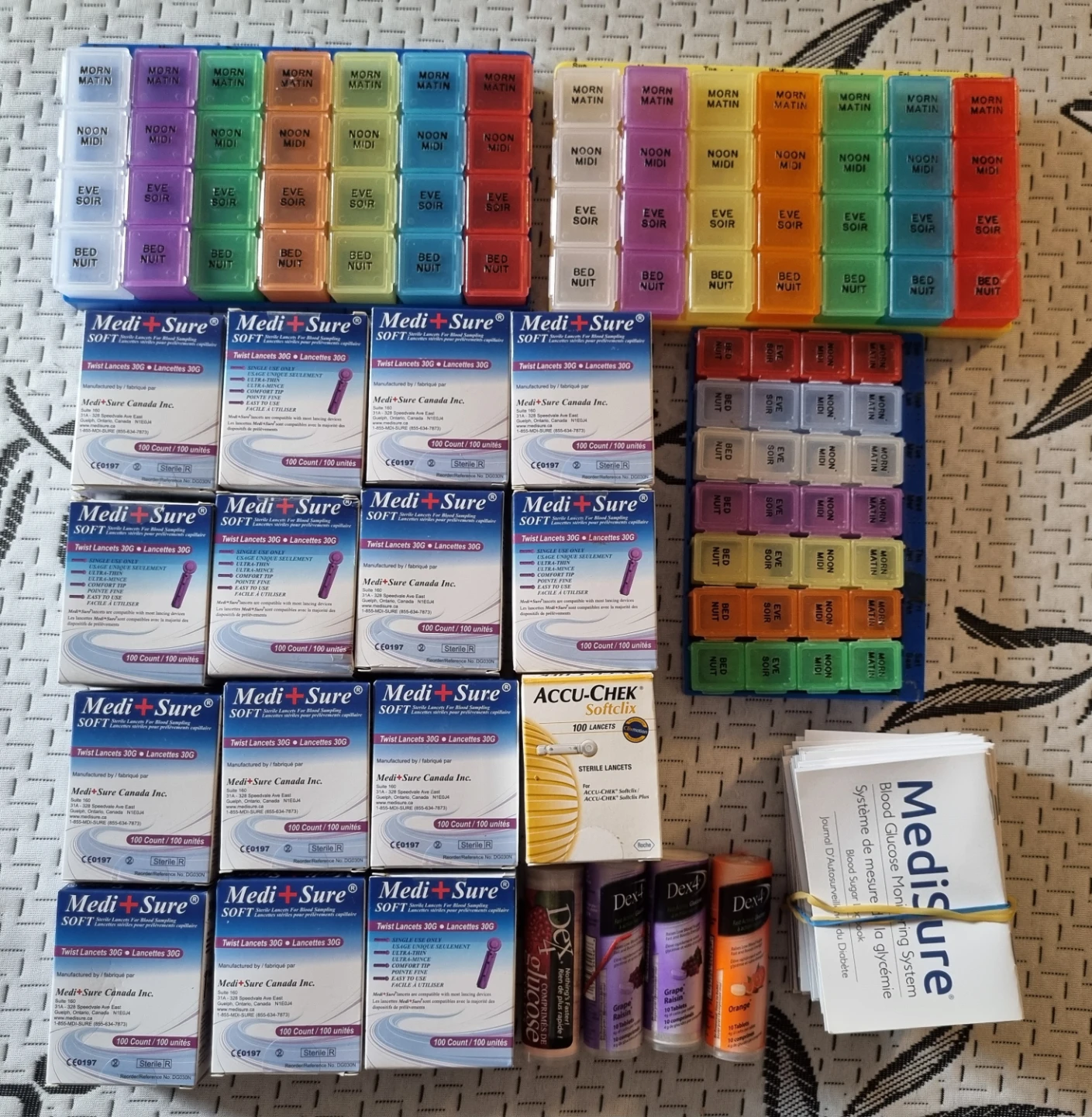 Diabetes Supplies Lot: Lancets, Pill Organizers,..