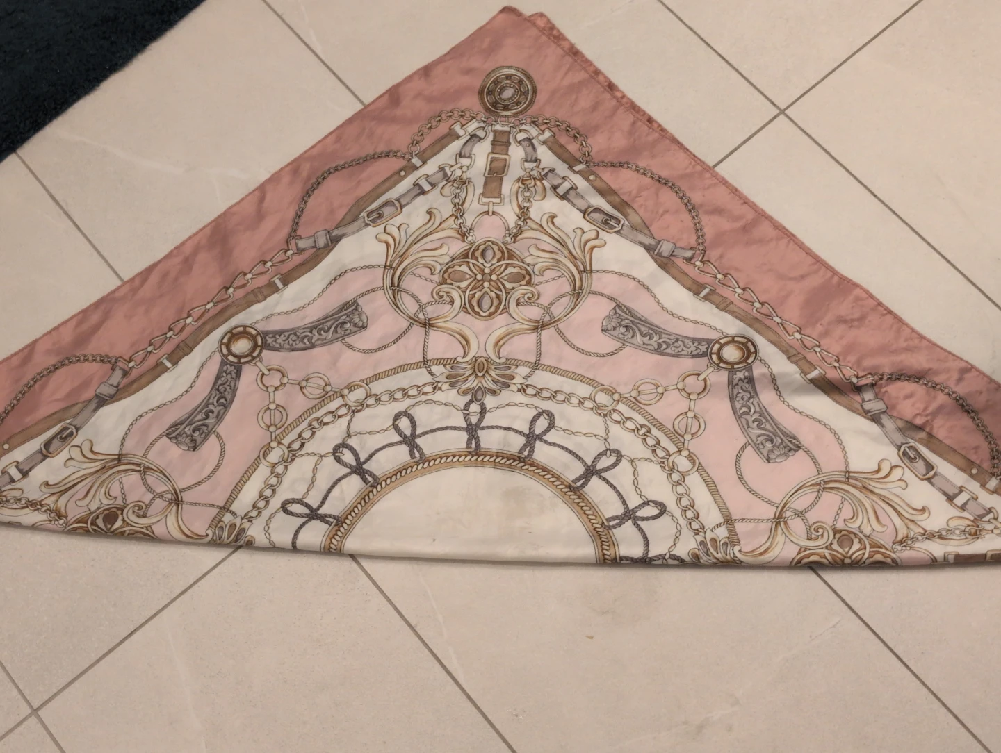 Pink and White Chain Print Silk Scarf - photo 2