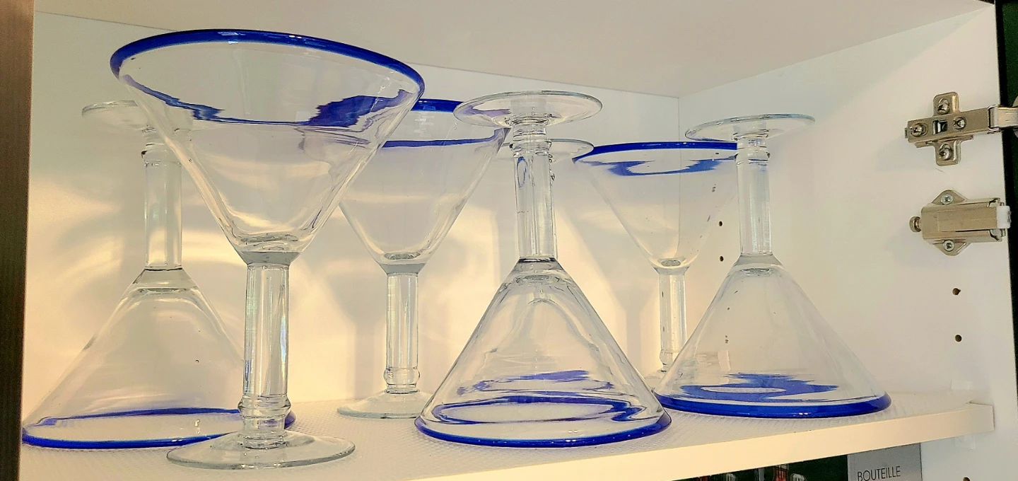 Set of 7 Blue Rim Margarita Glasses