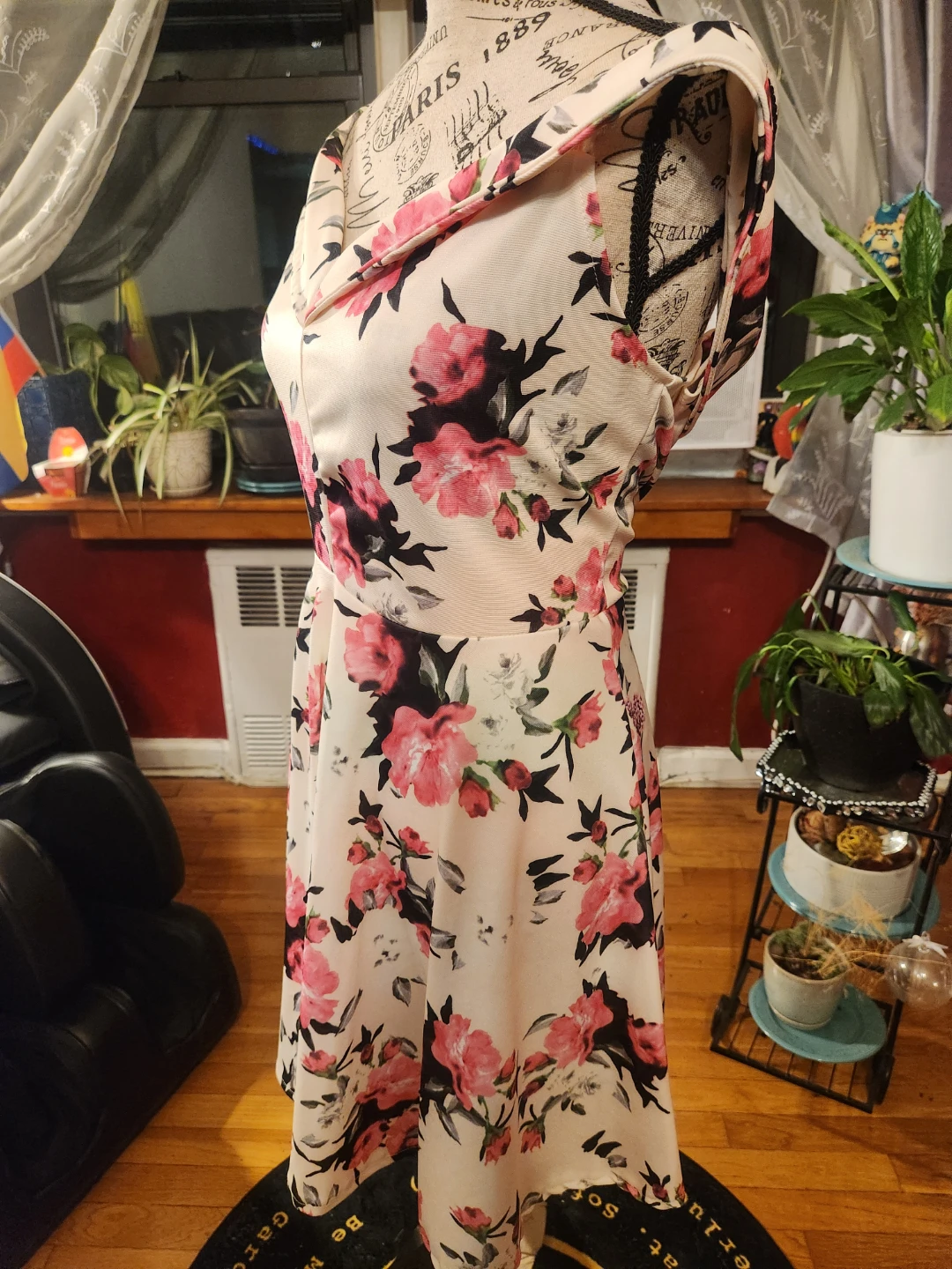 Plus Size Cream Pink Floral Off-Shoulder Skater Mini Dress - photo 2