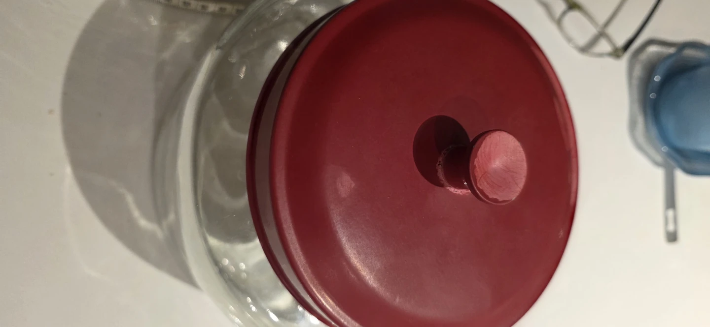 Two Clear Glass Storage Jars with Red Lids - photo 2