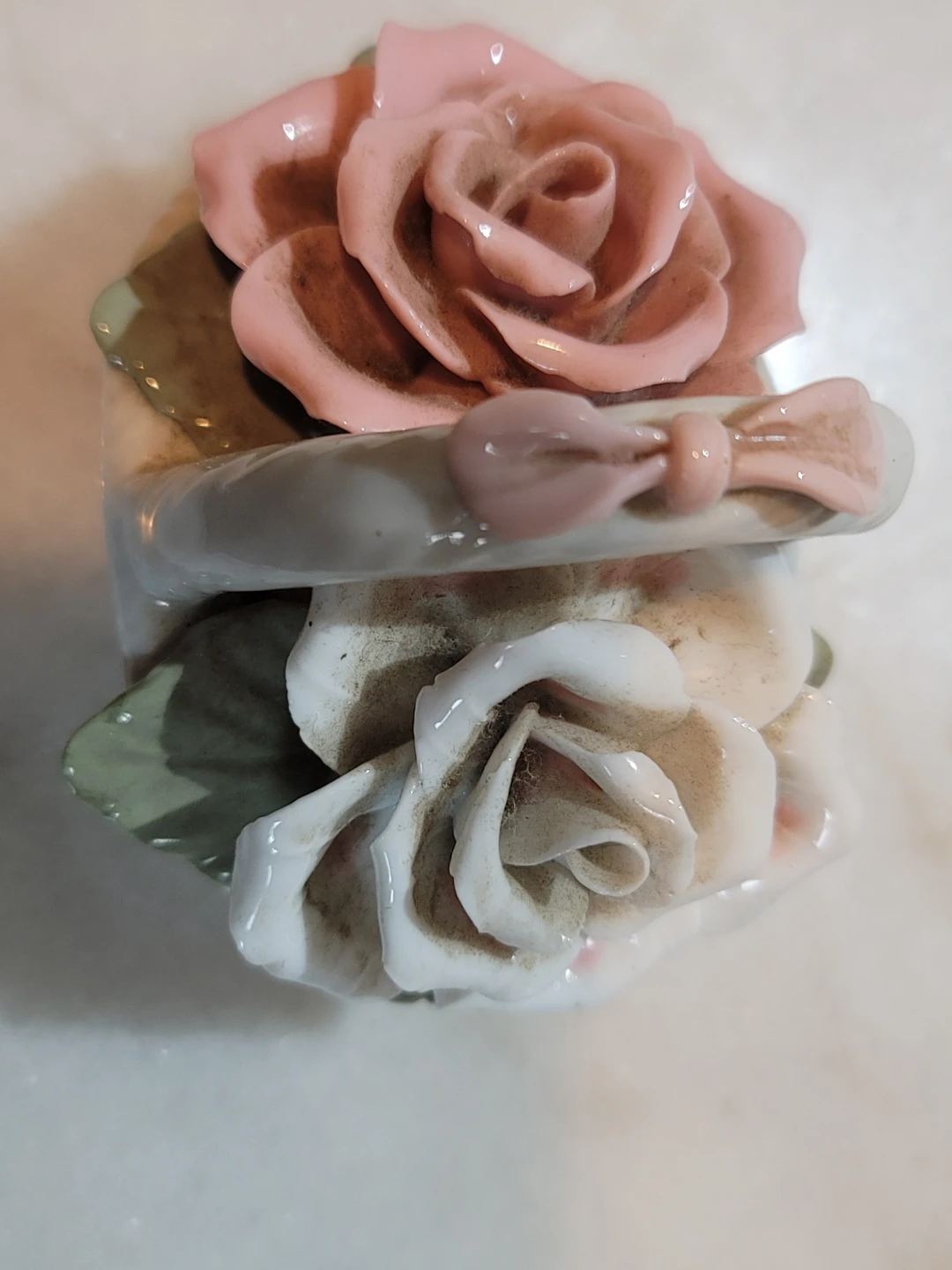 Enesco Ceramic Rose Basket Figurine