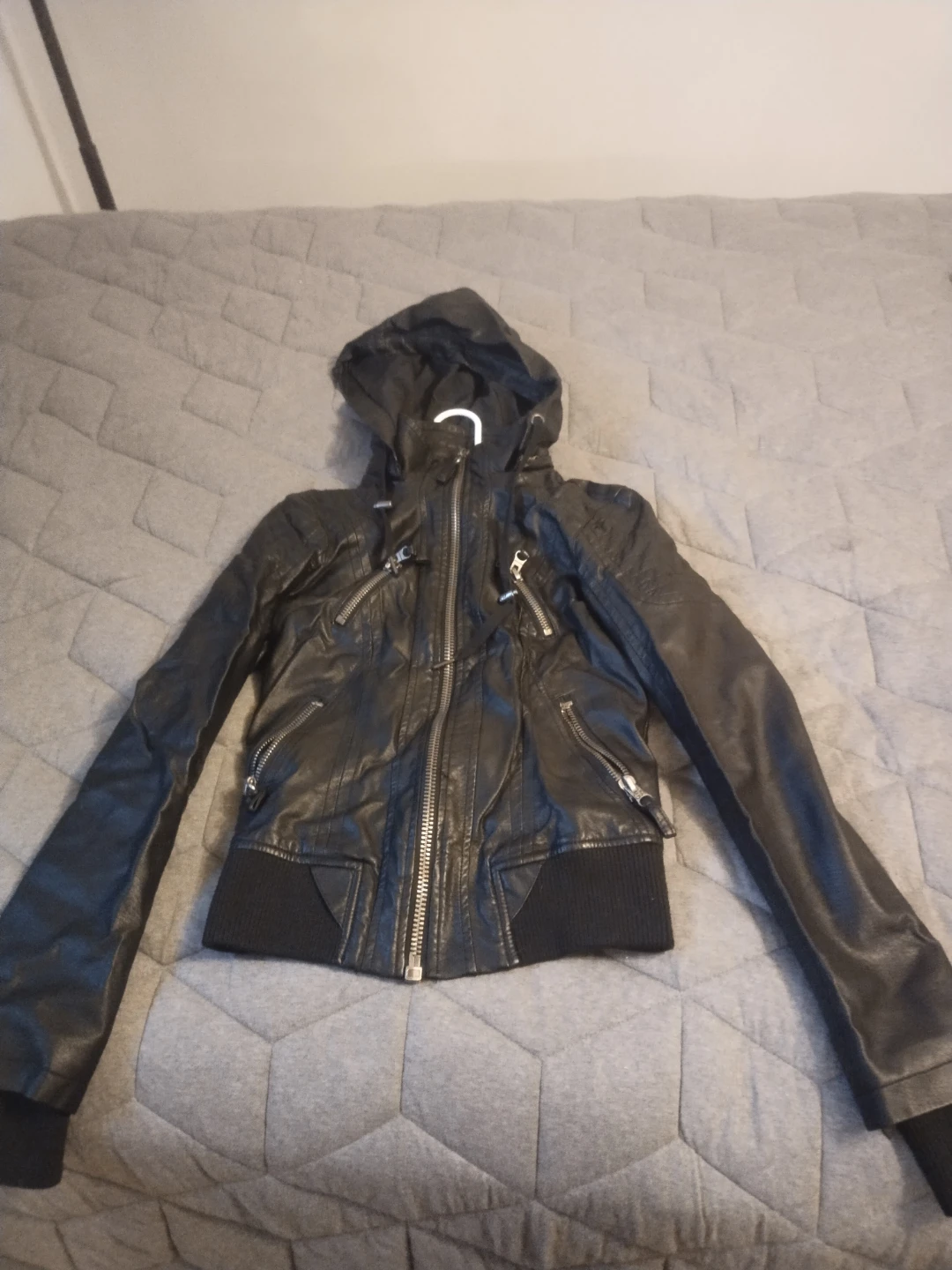 Garage Kylie Faux Leather Hooded Jacket Black (XS)