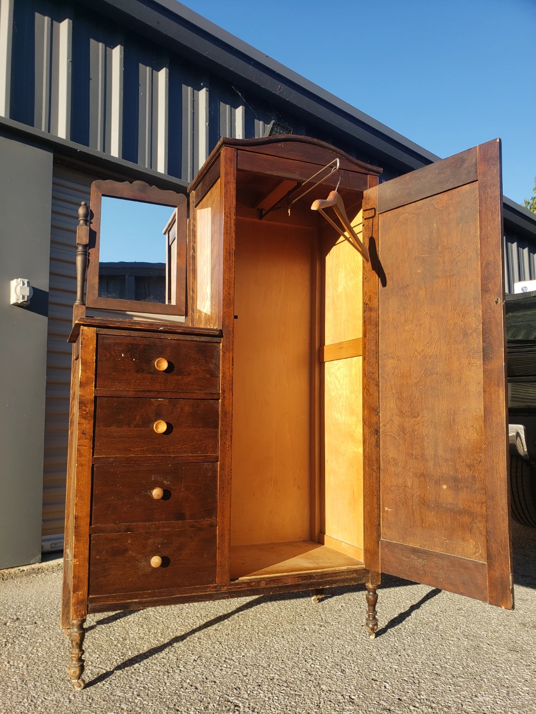 Vintage Wooden Wardrobe with Mirror and Drawers - photo 2