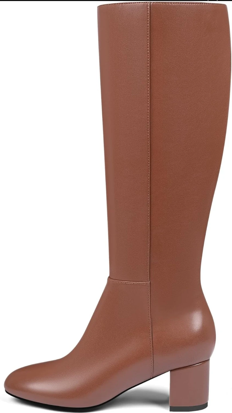 Brown knee-high block heel boots - photo 2