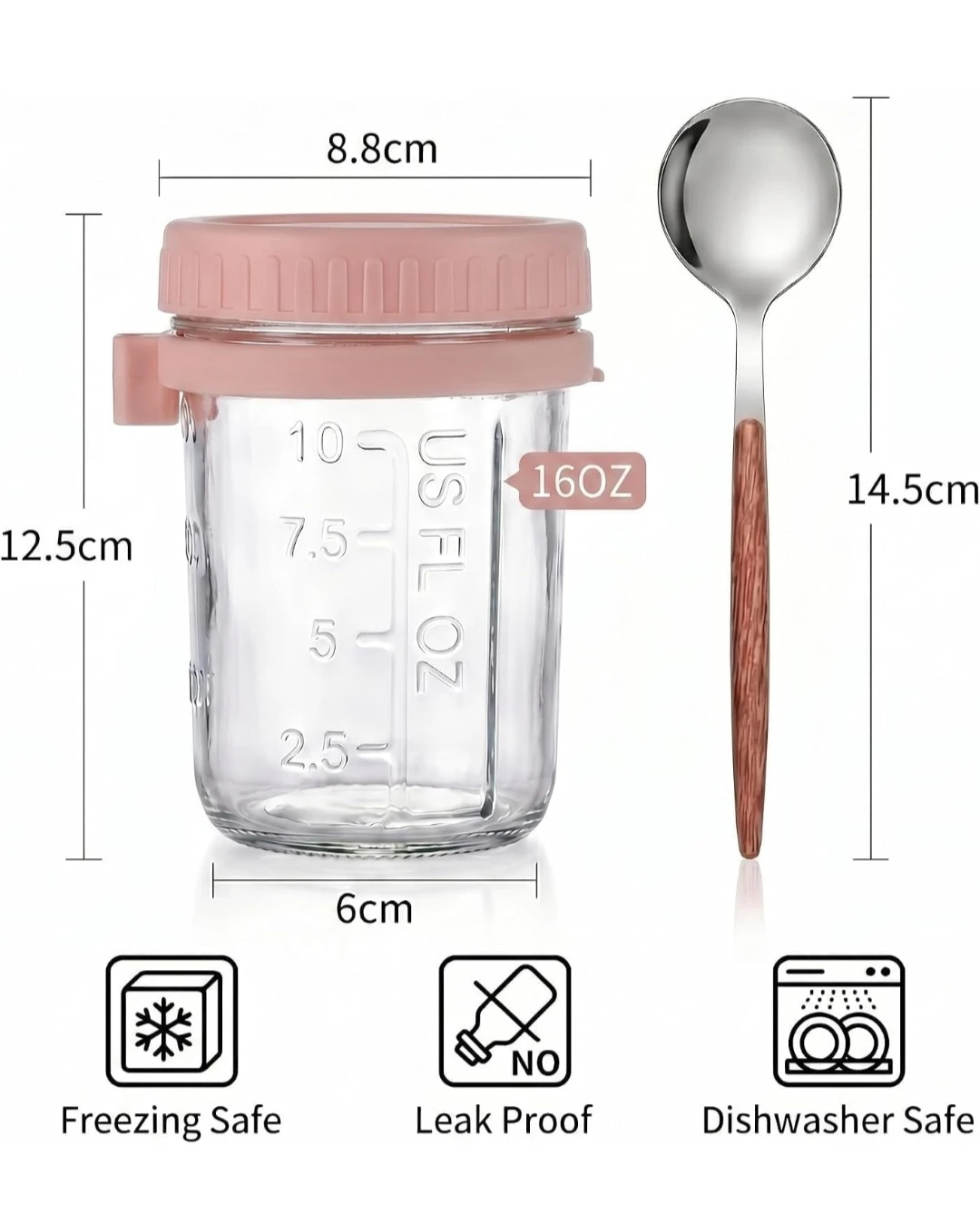 Set of 4 Overnight Oats Jars with Lids, Spoons...New - photo 2