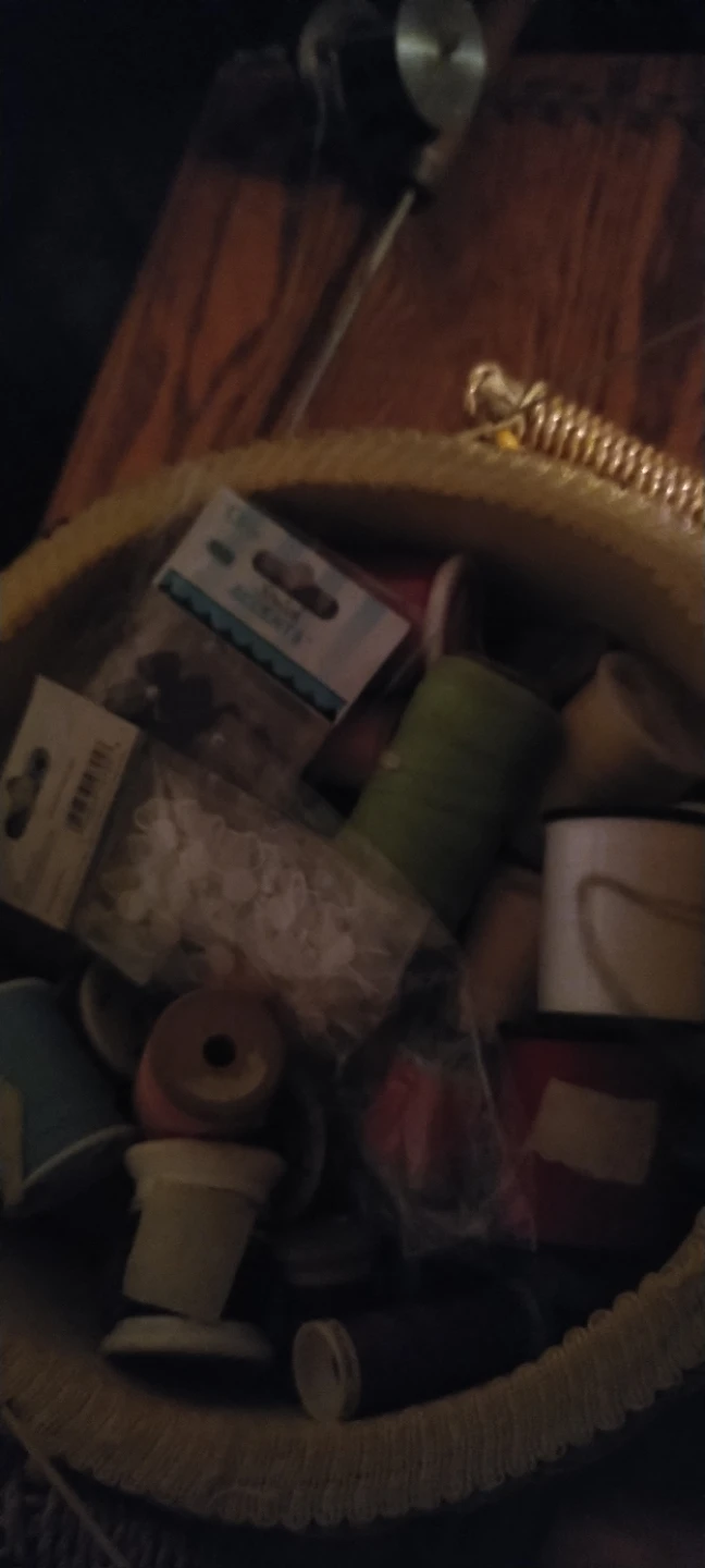 Vintage Woven Sewing Basket with Assorted Thread