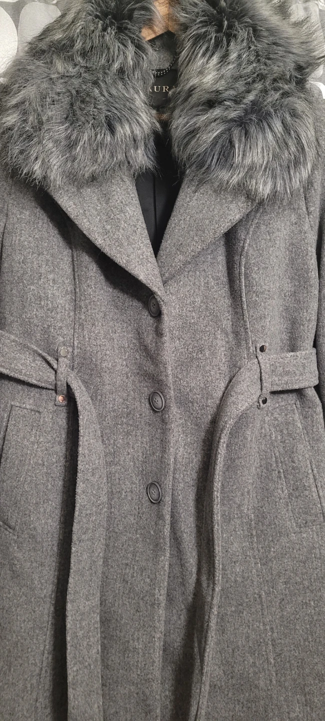LAURA Grey Wool-Blend Coat with Faux Fur Collar - photo 3