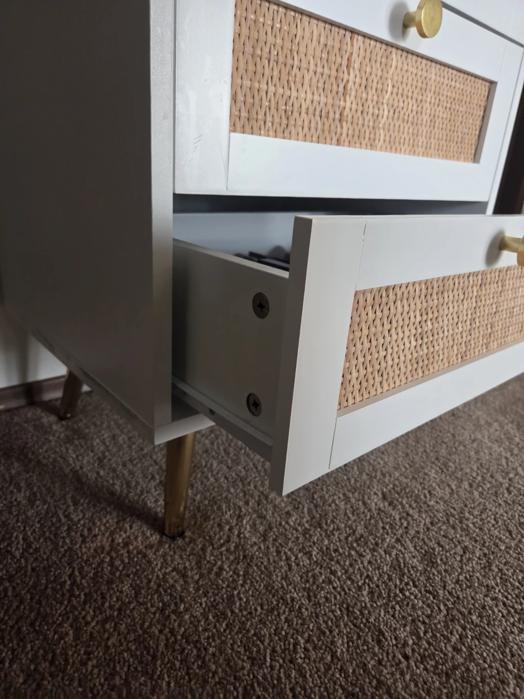 Three-Drawer Nightstand with Rattan Detail - photo 2