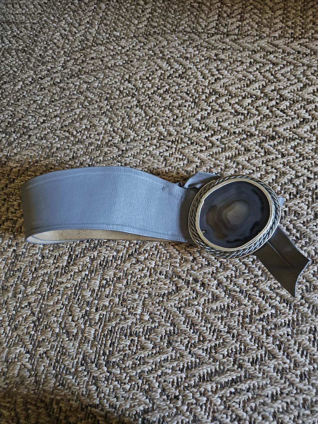 Blue Leather Belt with Agate Stone Buckle