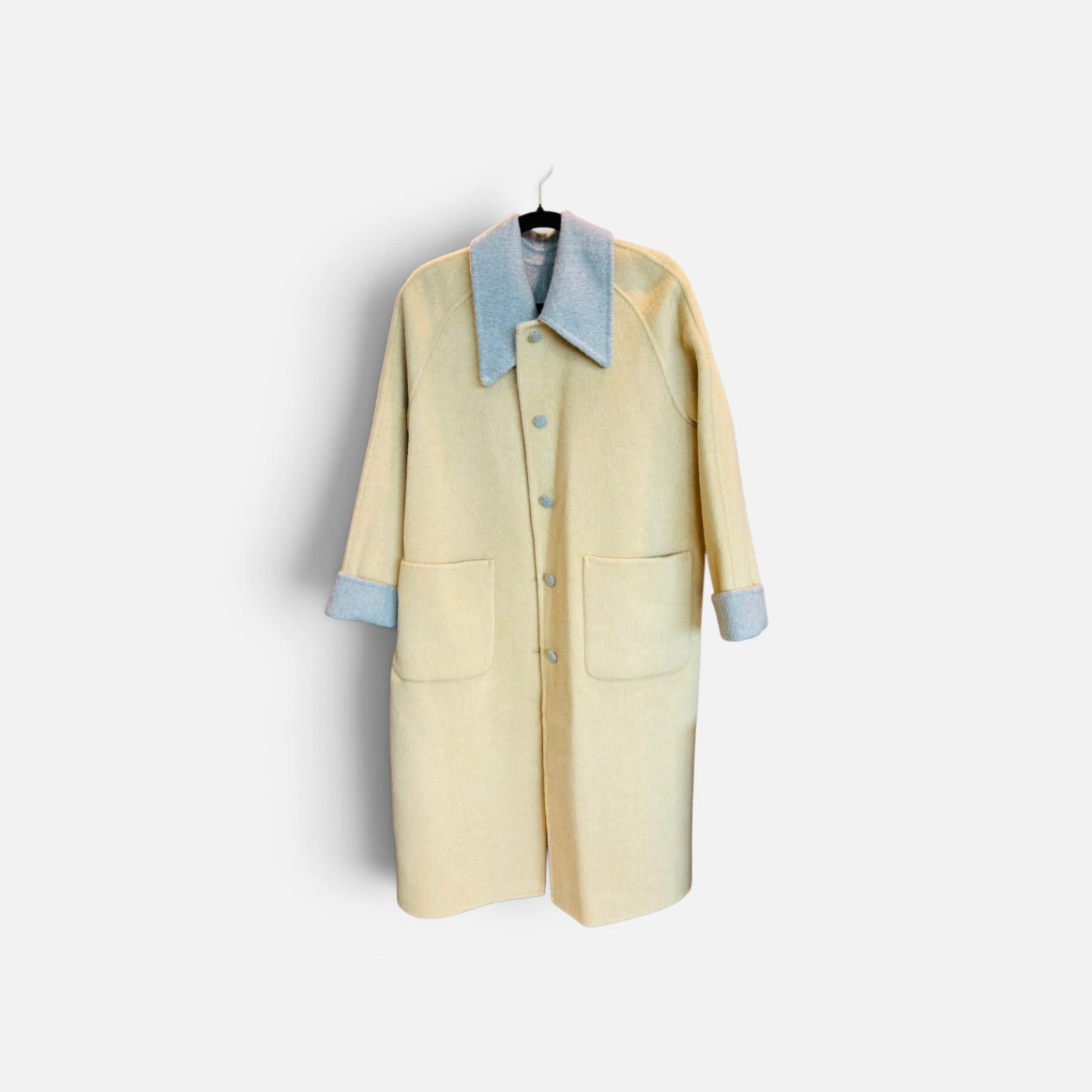 Cream and Blue Wool Coat - photo 3