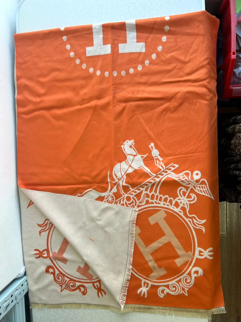 Hermes Avalon Blanket Orange and Ecru