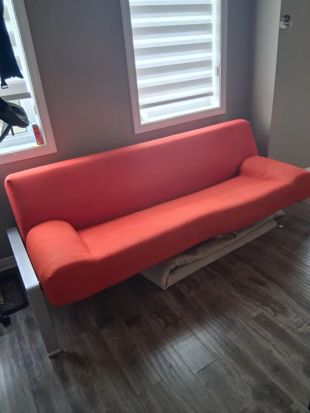 Orange Fabric Futon Sofa Bed - photo 3
