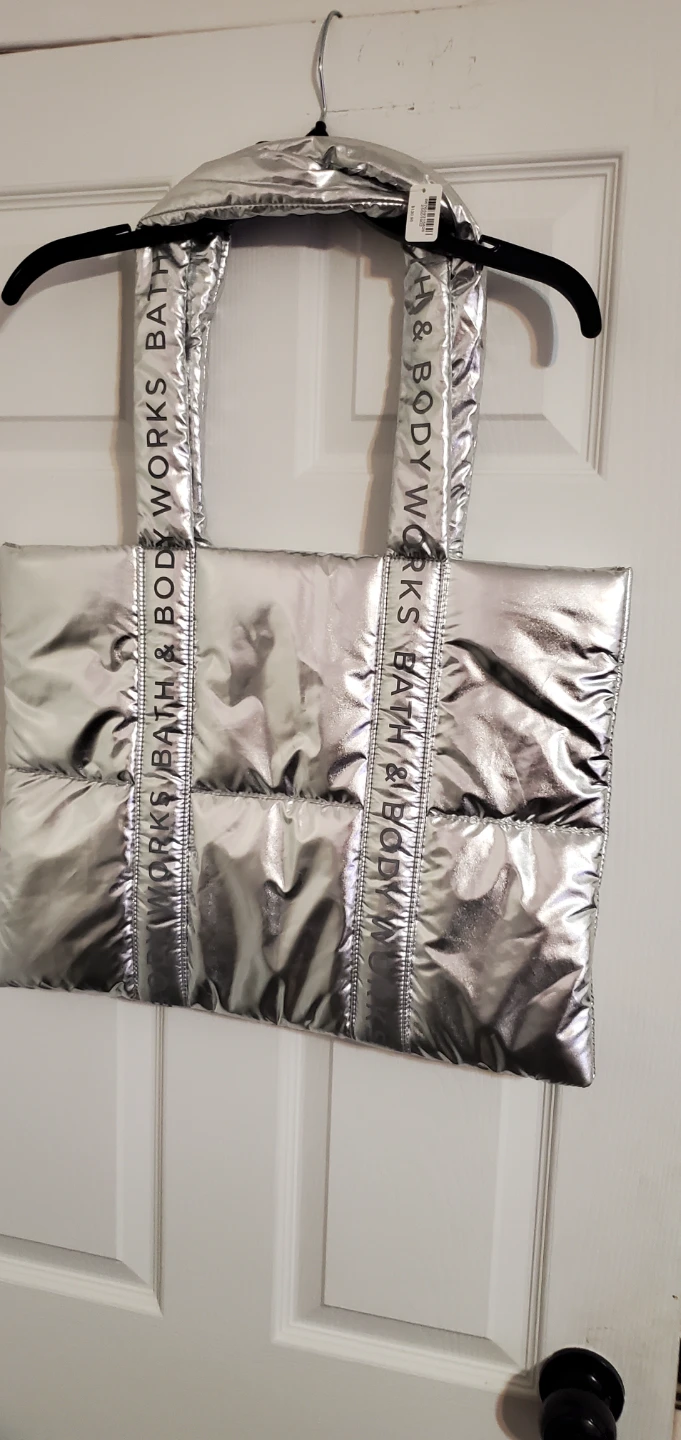 Bath & Body Works Silver Puffer Tote Bag