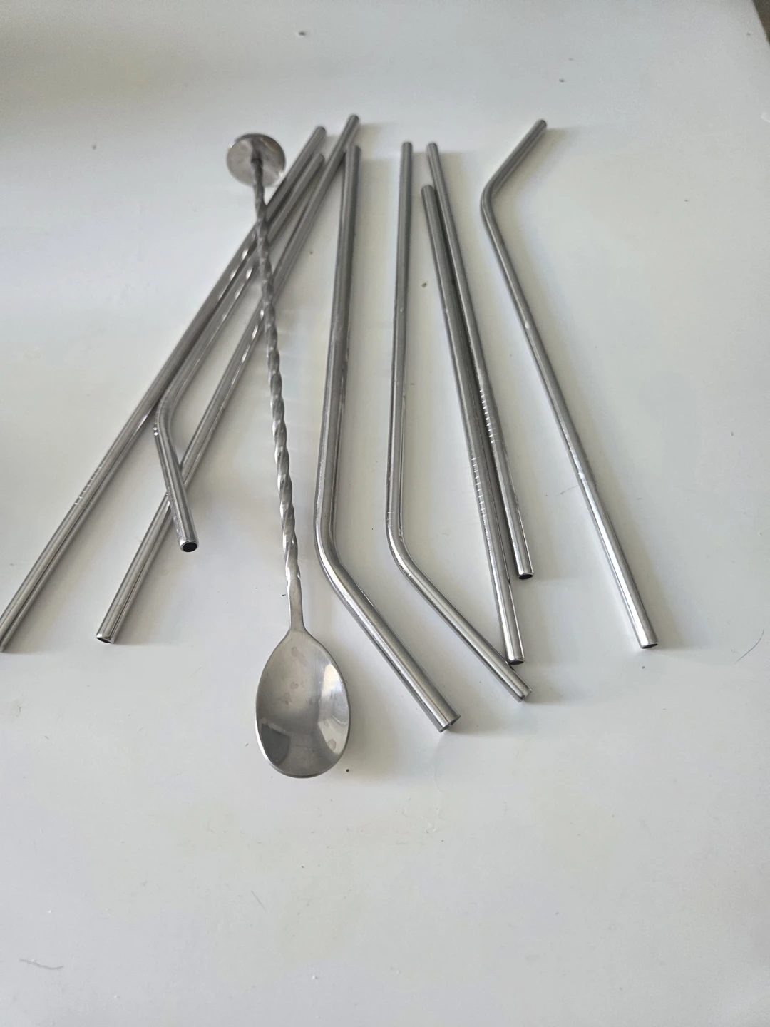Set of 7 Stainless Steel Straws and Stirring Spoon