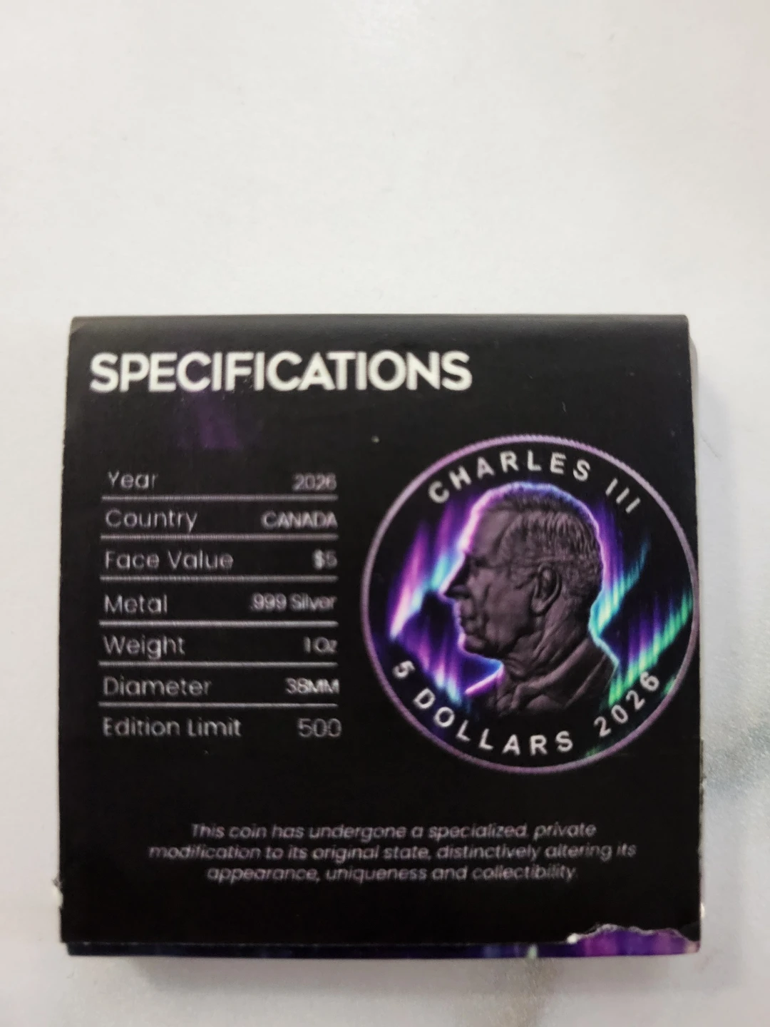 2026 Aurora Borealis Maple Leaf Silver Coin - photo 4