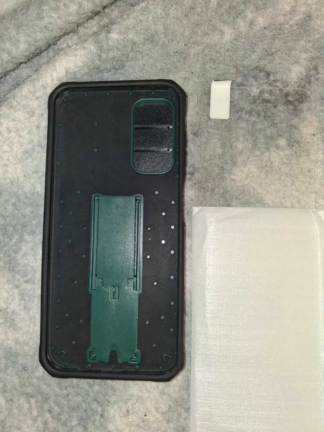 Green protective phone case with kickstand
