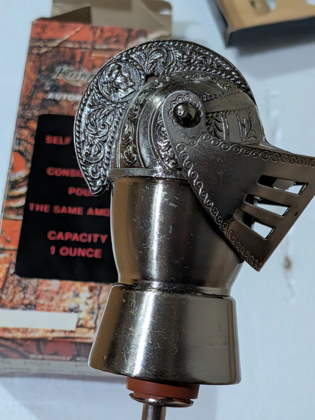 Vintage Metal Knights Helmet Bottle Stopper/Pourer - photo 2