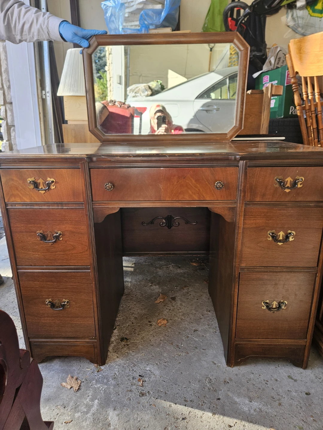 Vintage Wooden Vanity with Mirror - photo 2