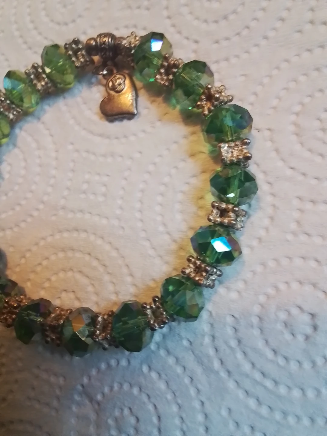 Green Crystal Beaded Bracelet with Heart Charm - photo 3