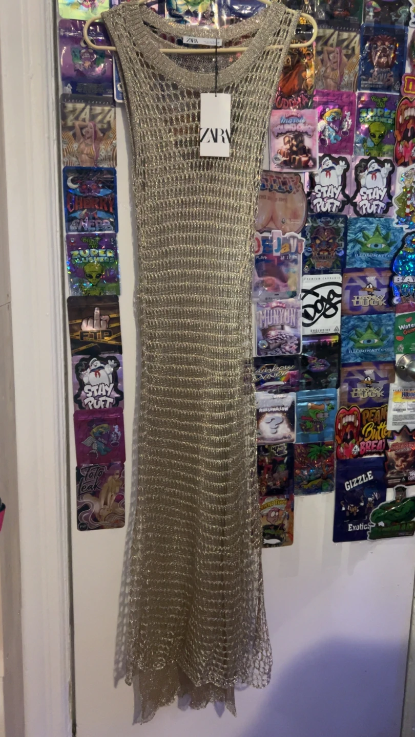 New Zara Gold Metallic Crochet Dress - photo 2