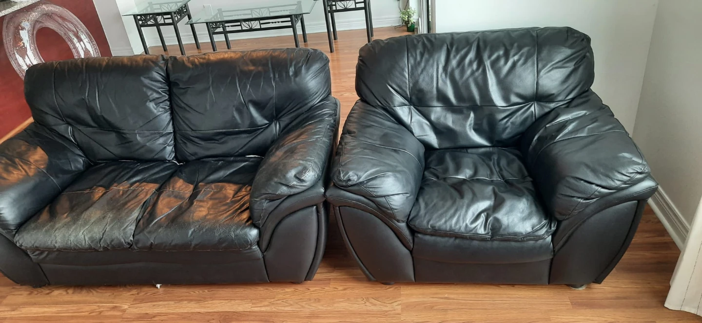 Black Leather Sofa and Armchair Set - photo 3