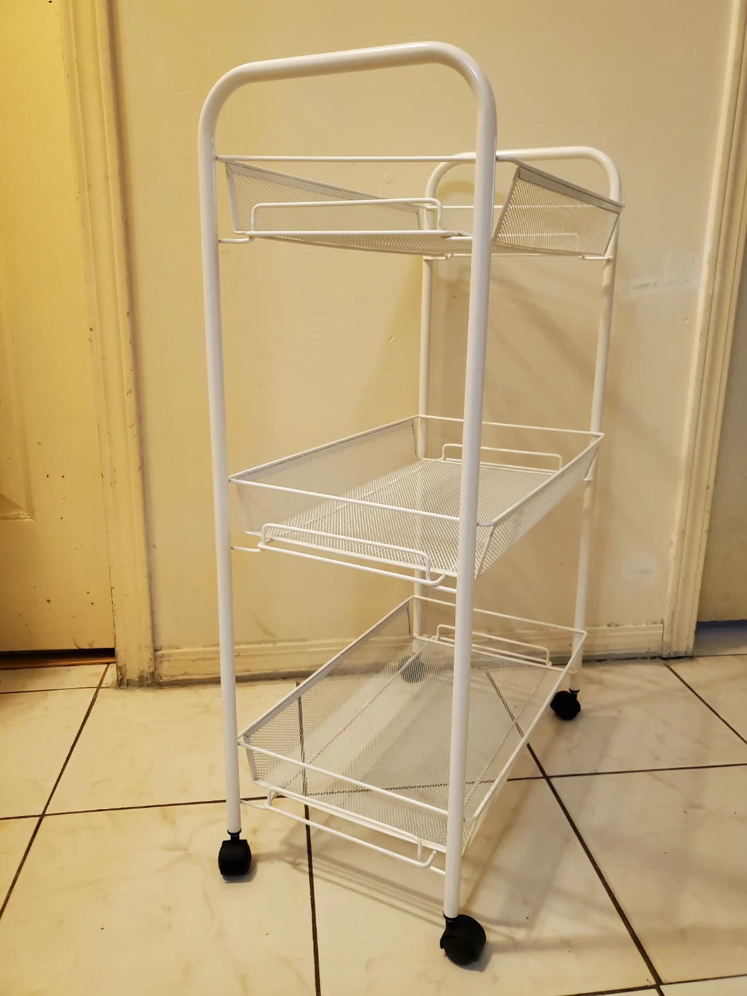 White 3-Tier Rolling Mesh Utility Cart - photo 3