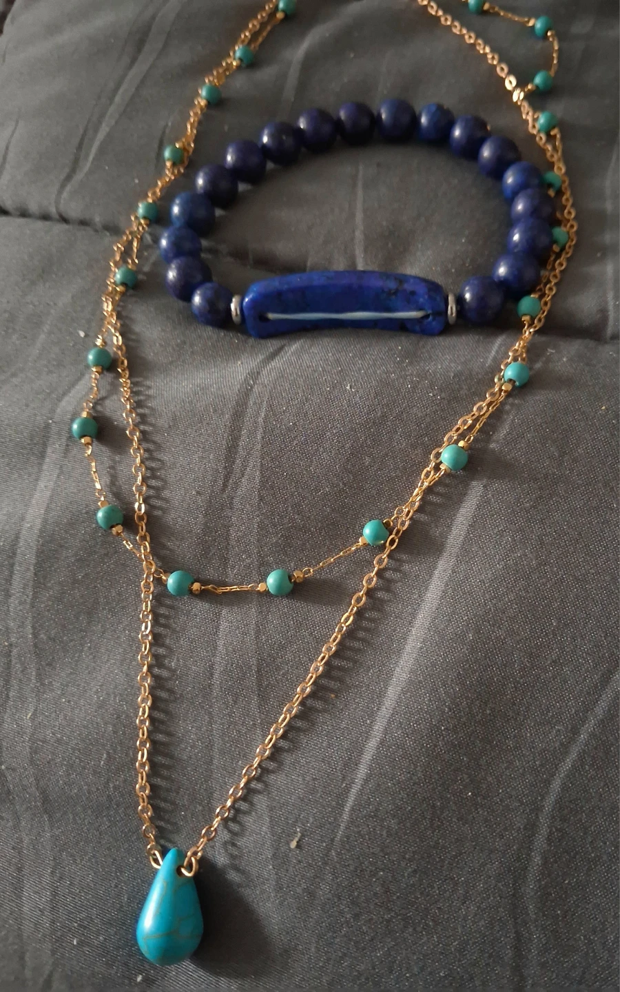 Layered Necklace and Beaded Bracelet Set