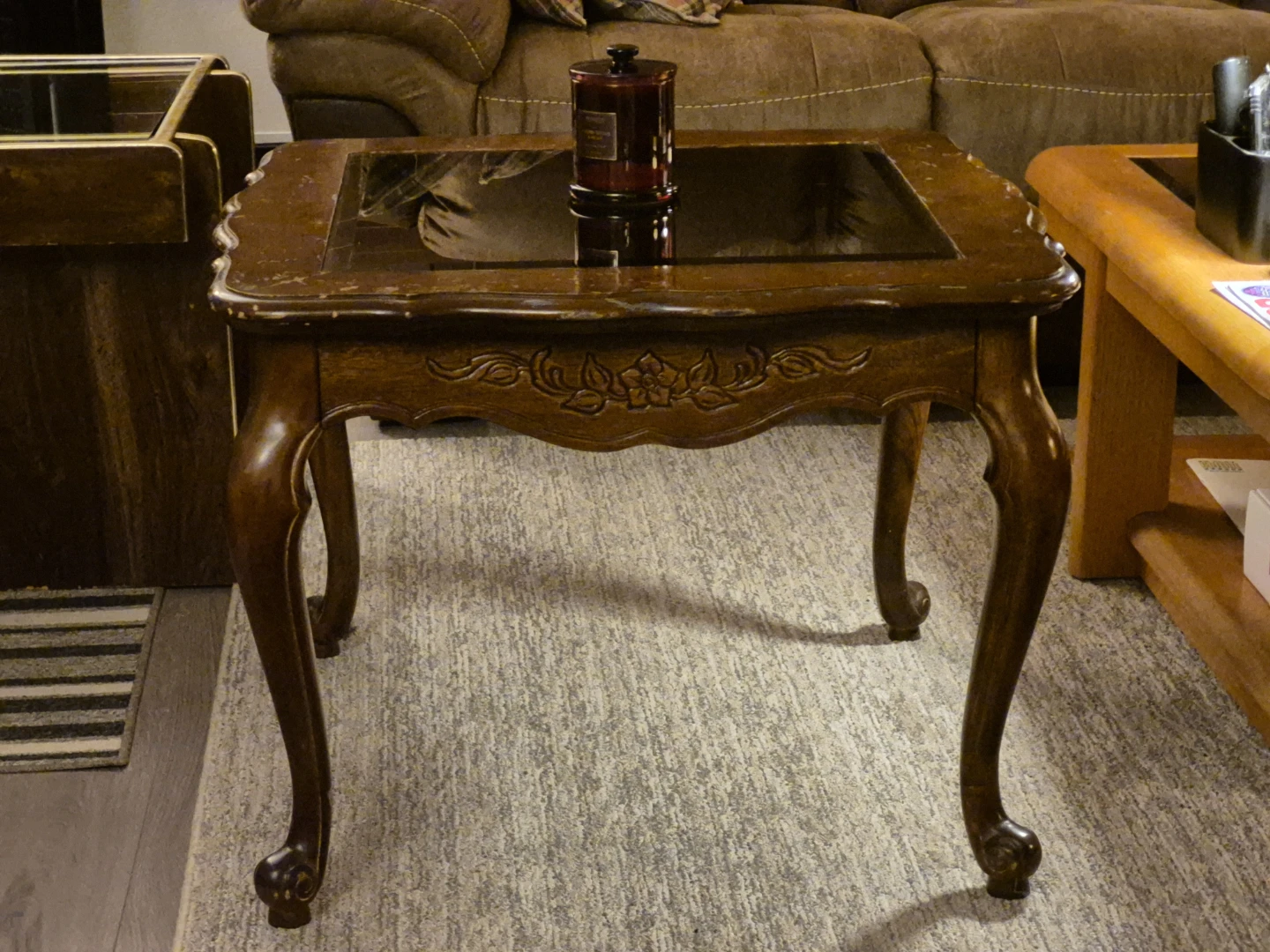 Vintage Style Wood Side Table with Glass Top - photo 3