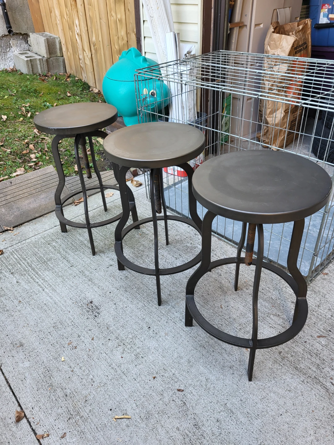 Set of Three Industrial Style Metal Stools