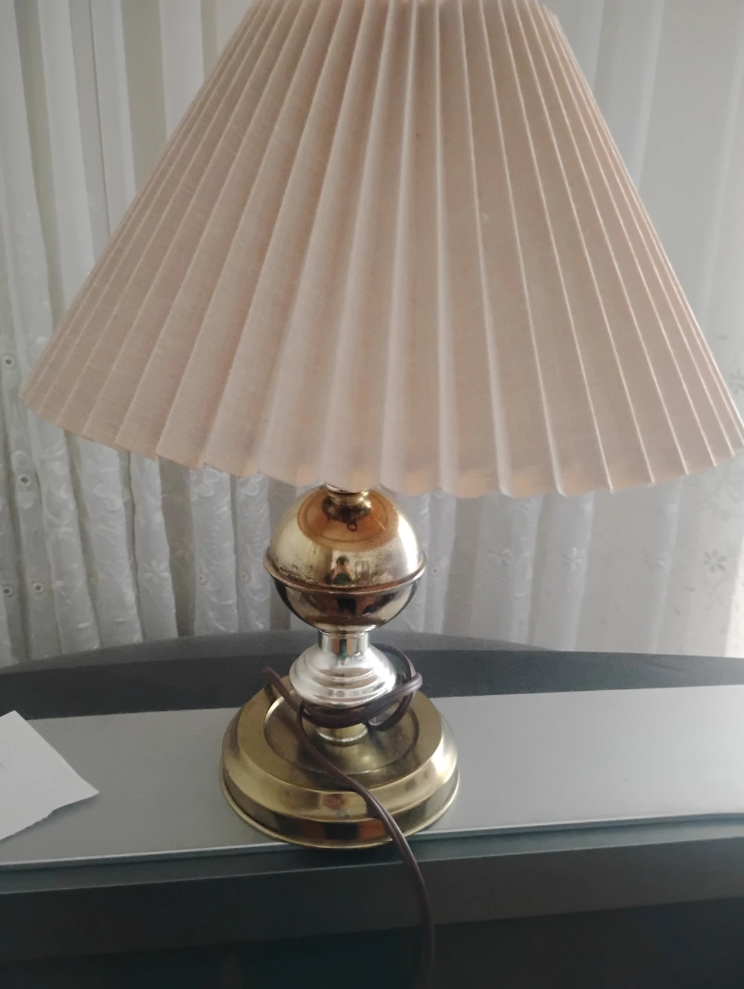 Vintage Brass Table Lamp with Pleated Shade