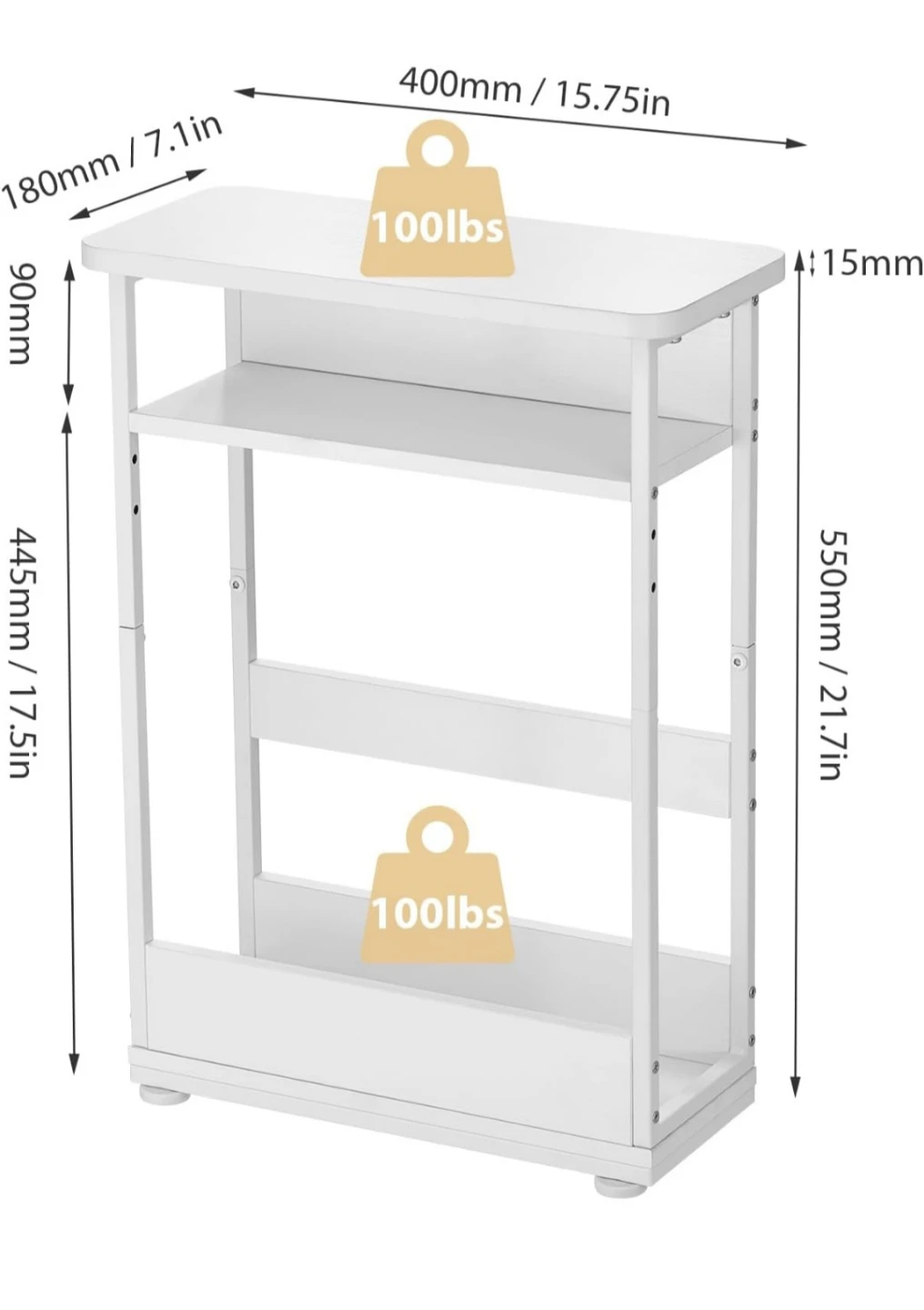 Slim White Side Table with Shelves - photo 3
