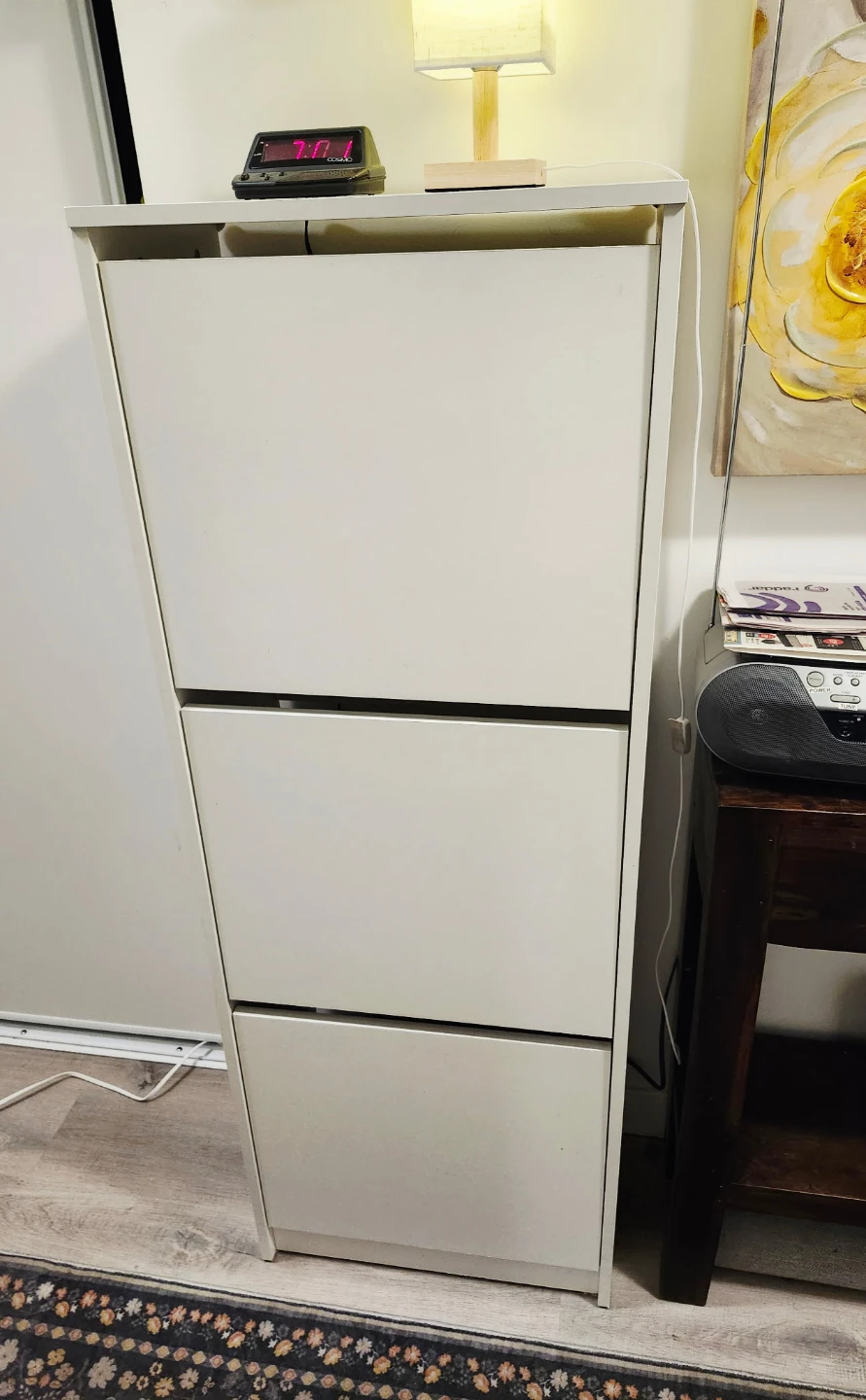 Slim White Shoe Cabinet with 3 Compartments