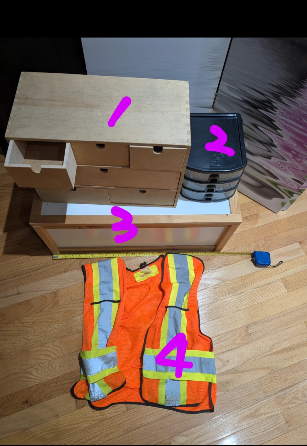$15 for 4 pieces: Mini Storage Chest, drawer, safety vest etc