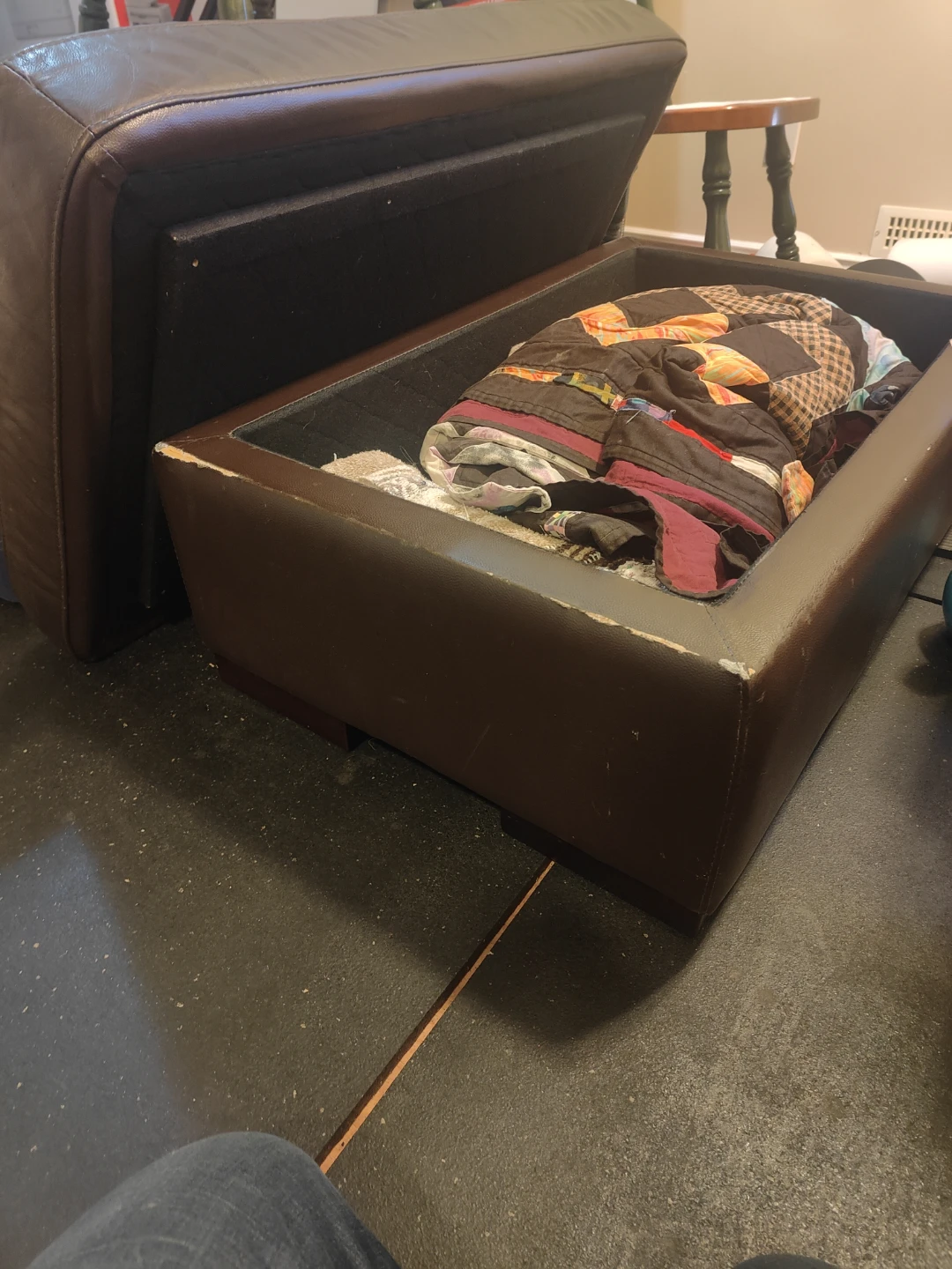 Brown Faux Leather Storage Ottoman - photo 2