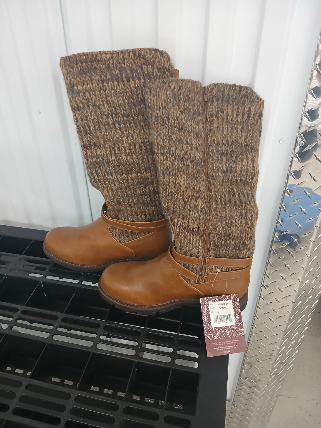 Muk Luks Knit Shaft Boots Cognac Size 8