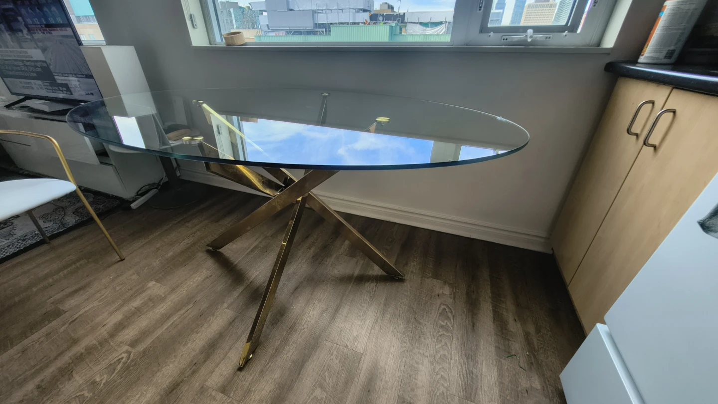 Modern Glass Top Dining Table with 4 Chairs (Gold Base) - photo 5