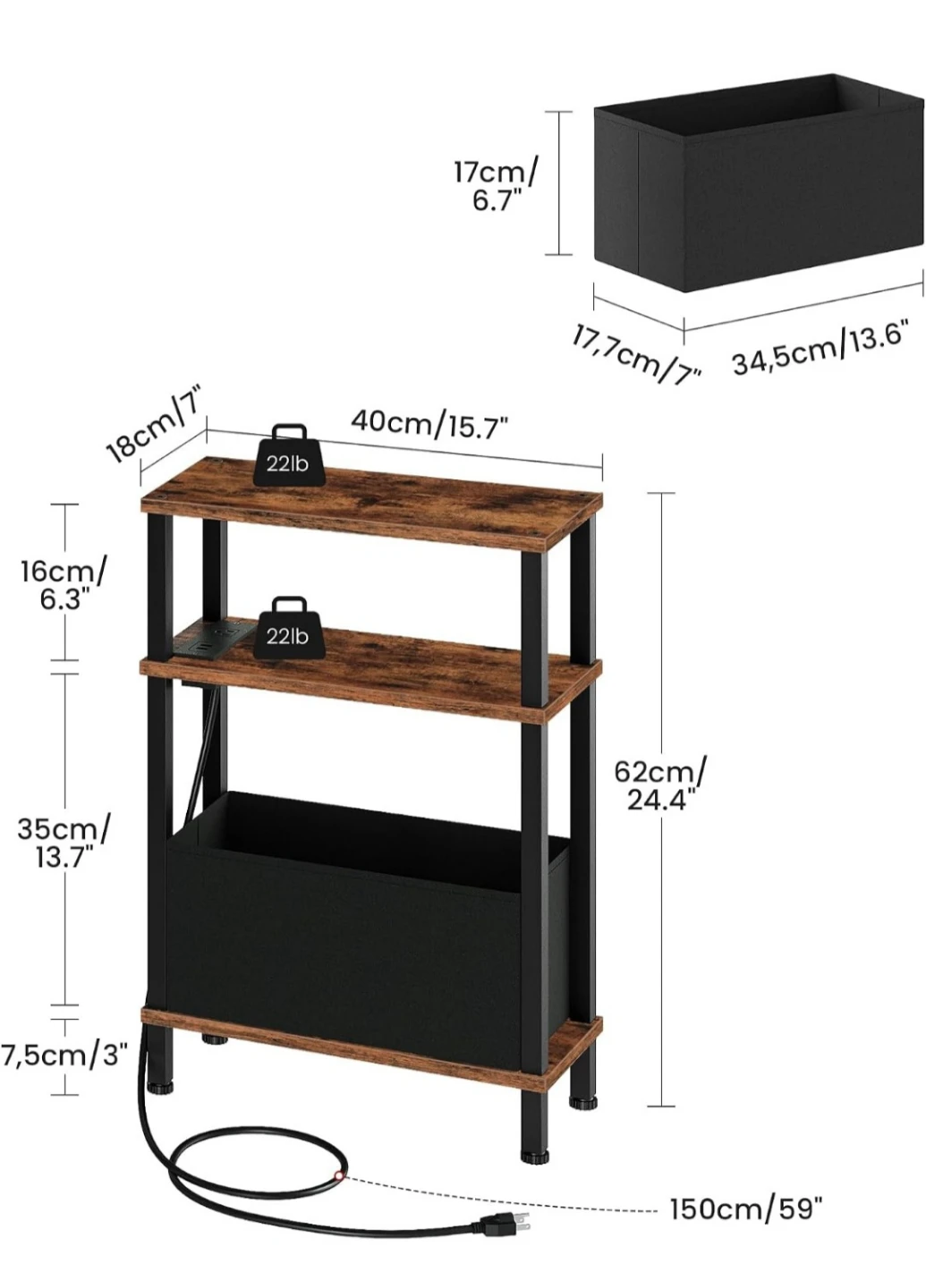 Rustic Bedside Charging Table - photo 3